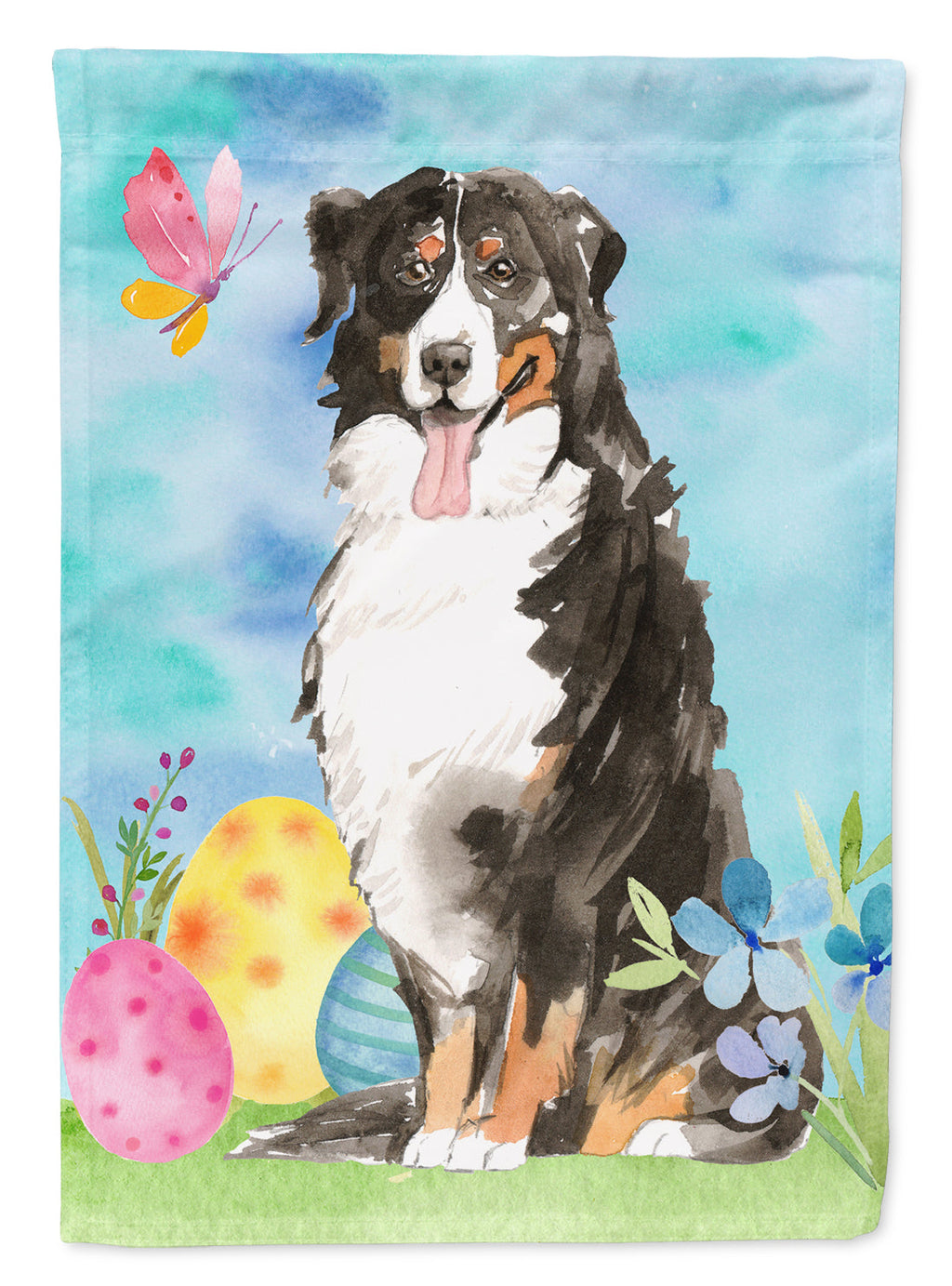 Easter Eggs Bernese Mountain Dog House Flag 28x40 Porch Sleeve Pole Decorative Outside Yard Banner Artwork Wall Hanging, Polyester