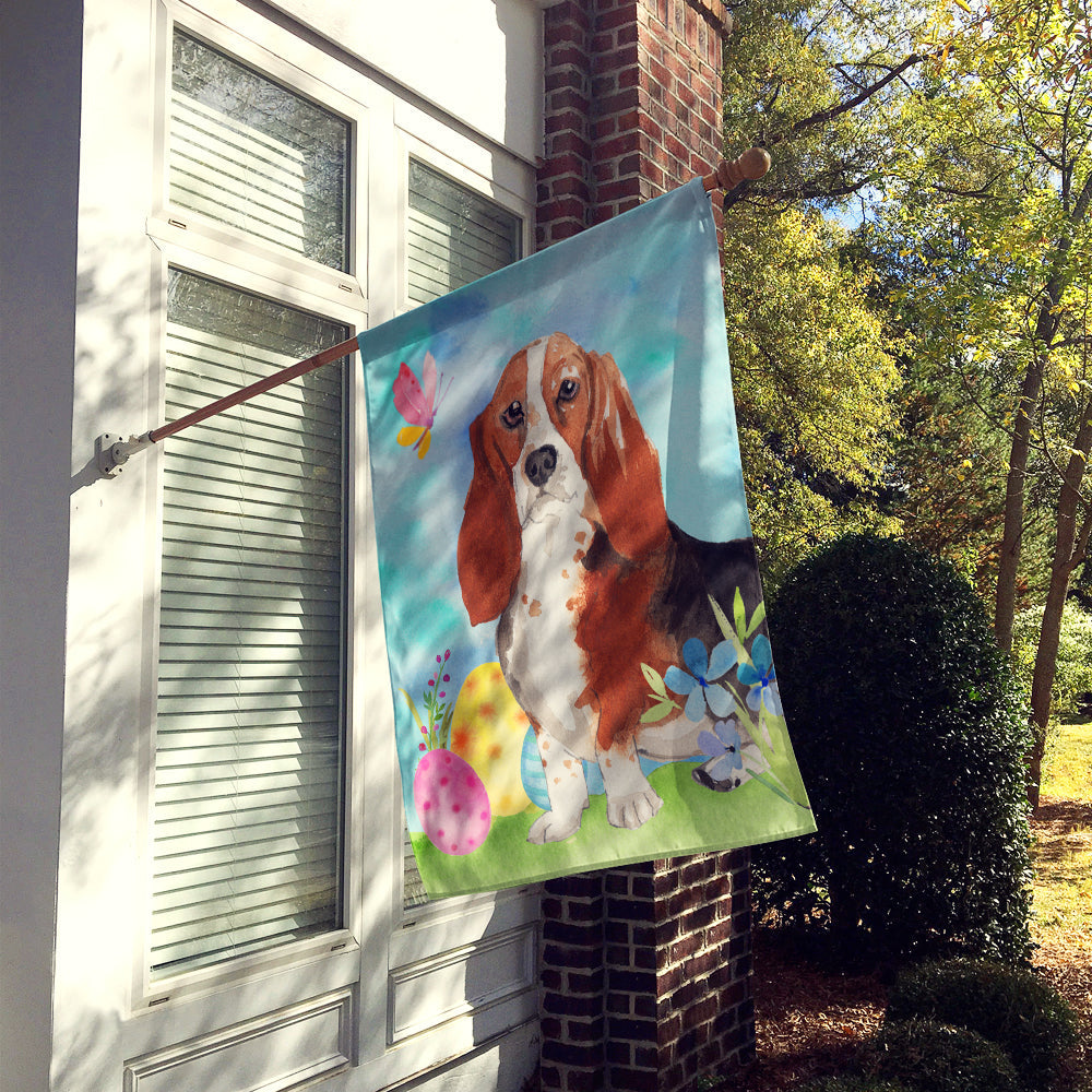 Easter Eggs Basset Hound House Flag 28x40 Porch Sleeve Pole Decorative Outside Yard Banner Artwork Wall Hanging, Polyester