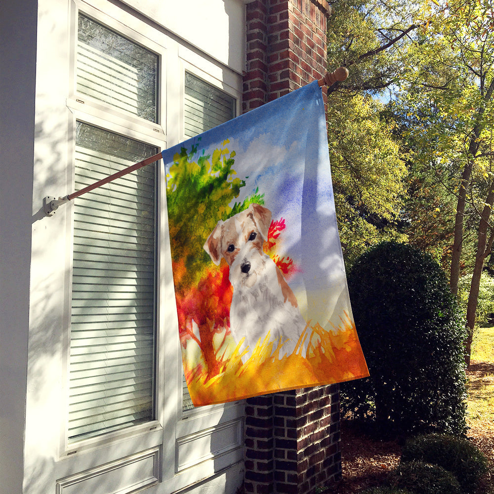 Jack Russell Terrier Fall House Flag 28x40 Porch Sleeve Pole Decorative Outside Yard Banner Artwork Wall Hanging, Polyester