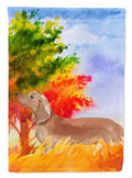 Fall Red Dachshund House Flag 28x40 Porch Sleeve Pole Decorative Outside Yard Banner Artwork Wall Hanging, Polyester