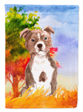 Fall Red Staffordshire Bull Terrier House Flag 28x40 Porch Sleeve Pole Decorative Outside Yard Banner Artwork Wall Hanging, Polyester