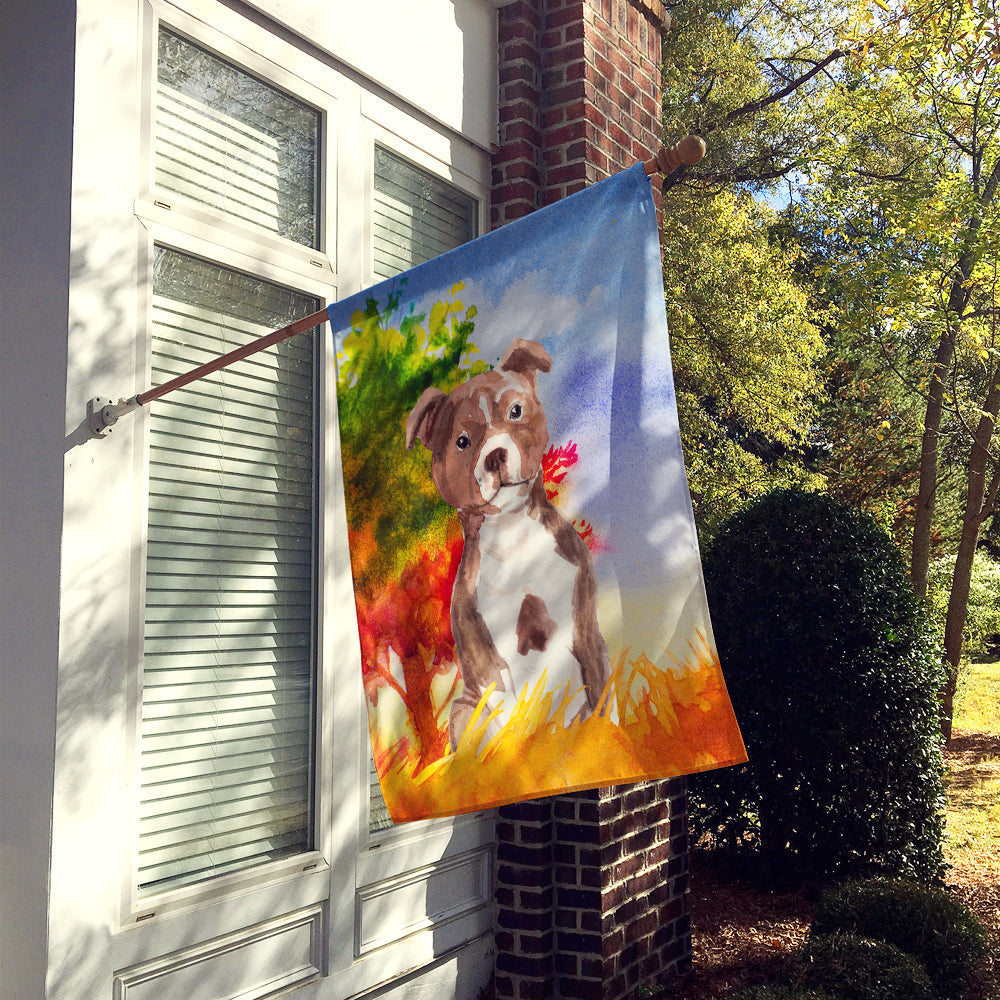 Fall Red Staffordshire Bull Terrier House Flag 28x40 Porch Sleeve Pole Decorative Outside Yard Banner Artwork Wall Hanging, Polyester