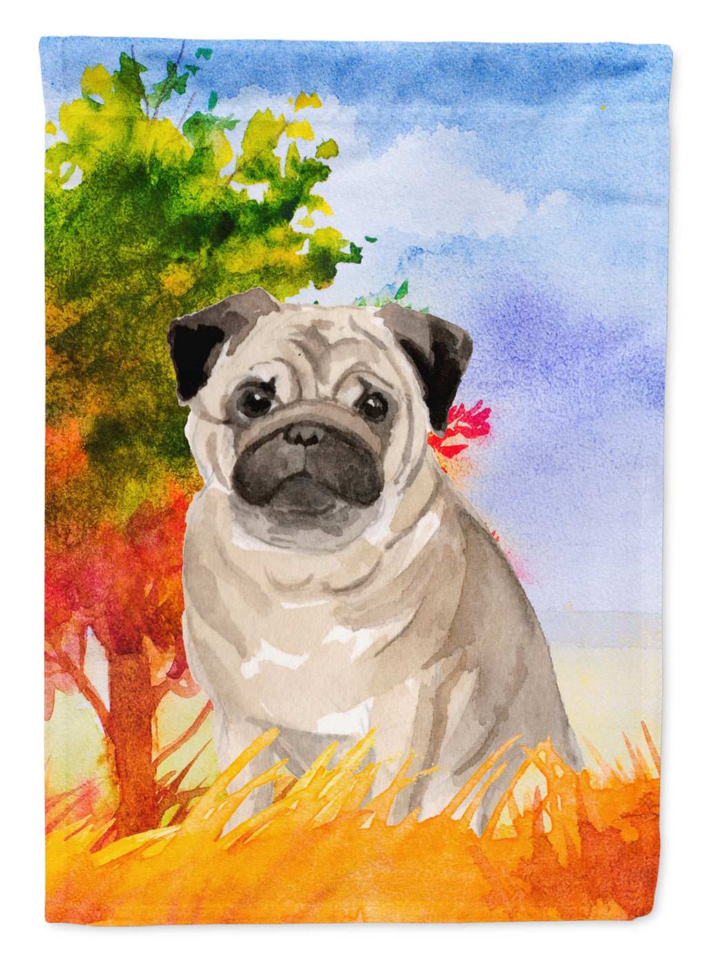 Fall Fawn Pug House Flag 28x40 Porch Sleeve Pole Decorative Outside Yard Banner Artwork Wall Hanging, Polyester