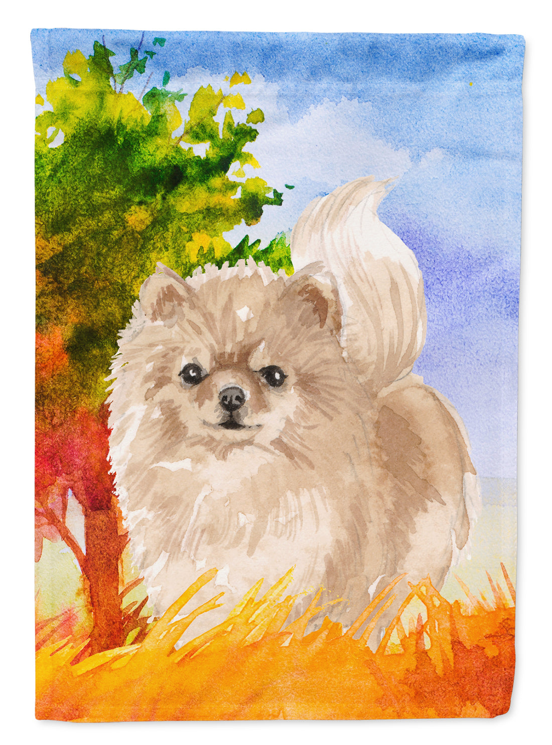 Fall Pomeranian House Flag 28x40 Porch Sleeve Pole Decorative Outside Yard Banner Artwork Wall Hanging, Polyester