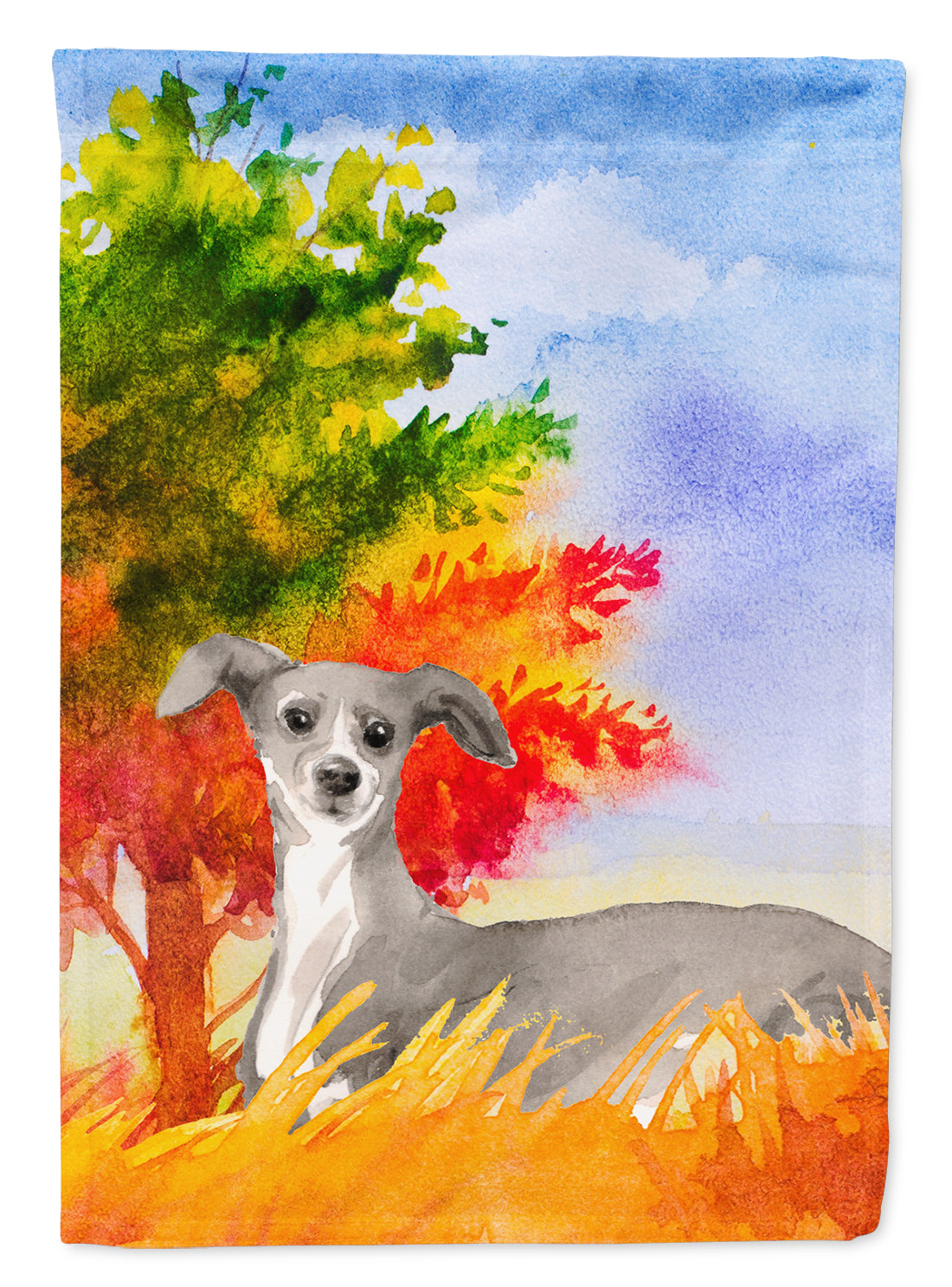 Fall Italian Greyhound House Flag 28x40 Porch Sleeve Pole Decorative Outside Yard Banner Artwork Wall Hanging, Polyester