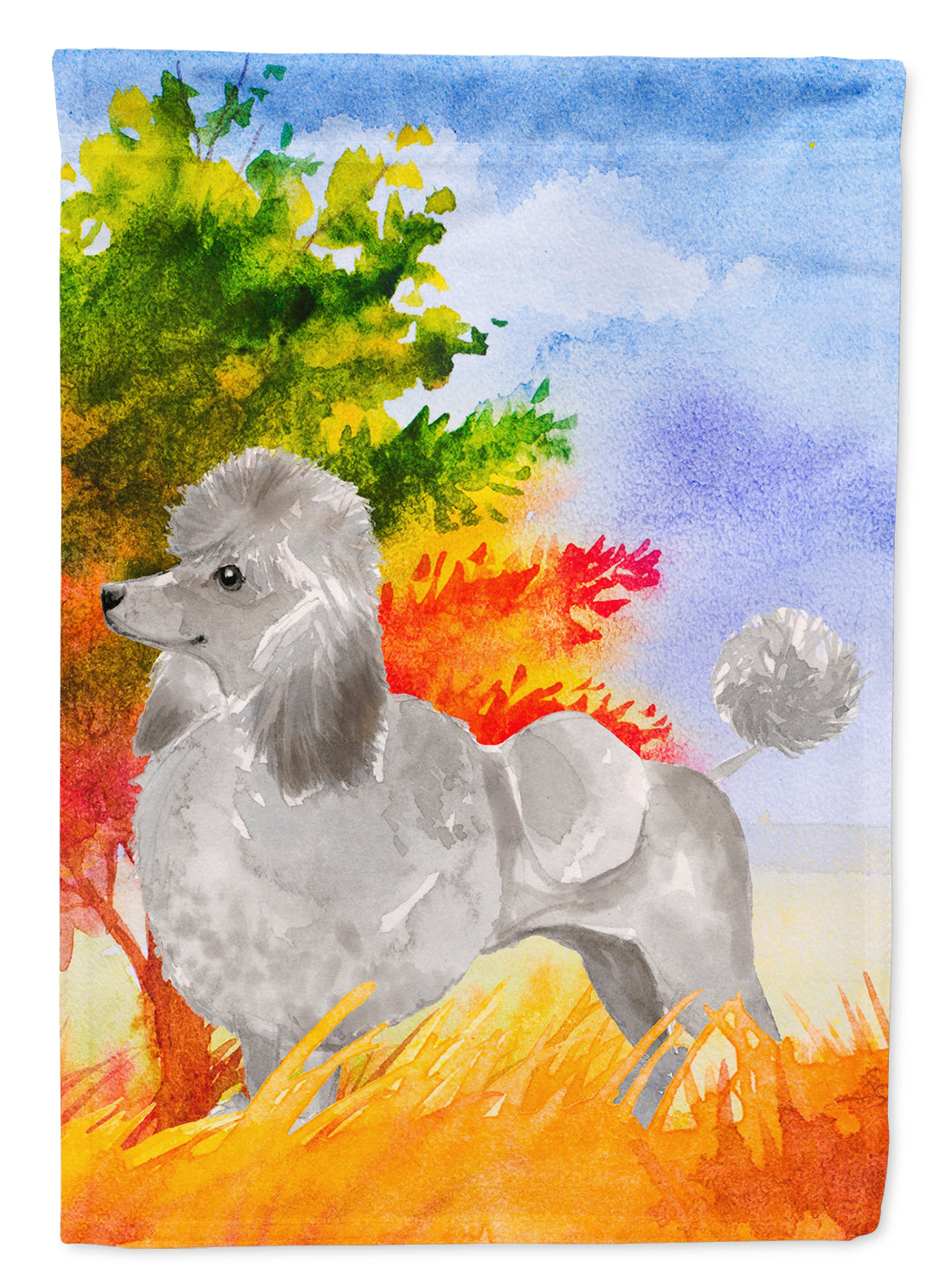 Fall Silver Poodle House Flag 28x40 Porch Sleeve Pole Decorative Outside Yard Banner Artwork Wall Hanging, Polyester