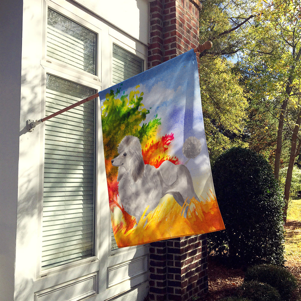 Fall Silver Poodle House Flag 28x40 Porch Sleeve Pole Decorative Outside Yard Banner Artwork Wall Hanging, Polyester