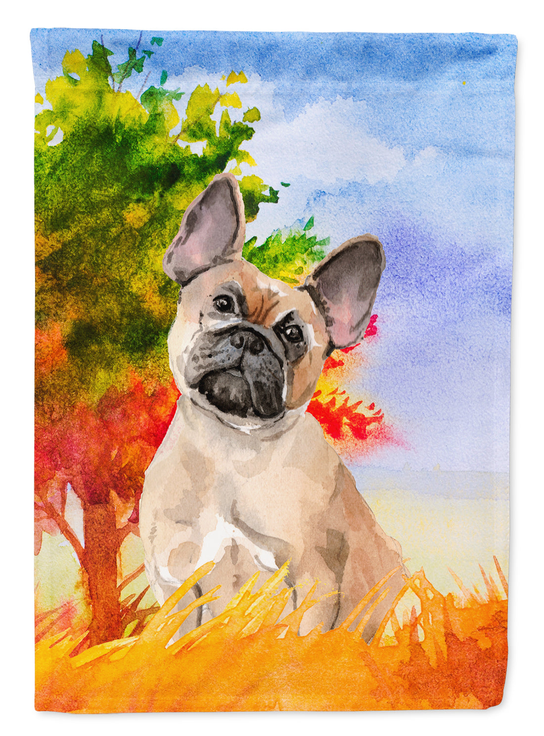 Fall Fawn French Bulldog House Flag 28x40 Porch Sleeve Pole Decorative Outside Yard Banner Artwork Wall Hanging, Polyester