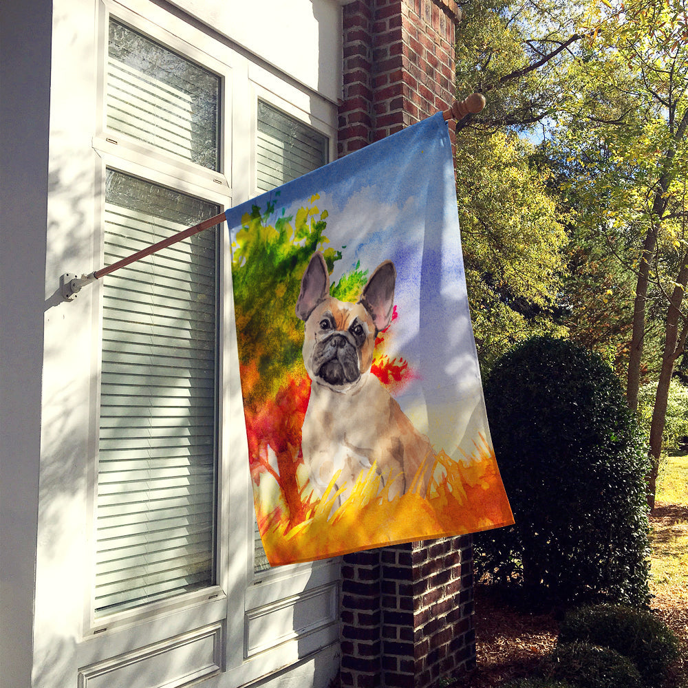 Fall Fawn French Bulldog House Flag 28x40 Porch Sleeve Pole Decorative Outside Yard Banner Artwork Wall Hanging, Polyester