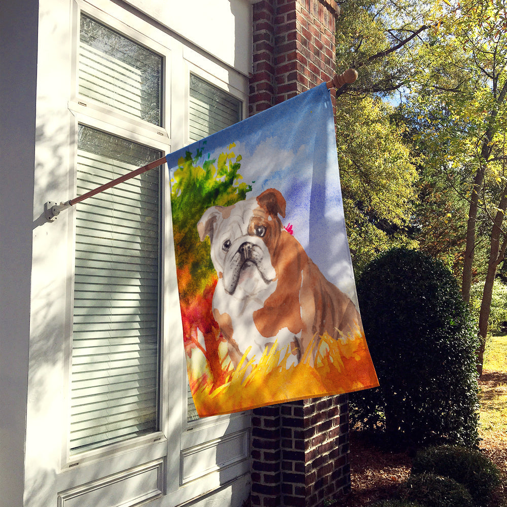 Fall English Bulldog House Flag 28x40 Porch Sleeve Pole Decorative Outside Yard Banner Artwork Wall Hanging, Polyester