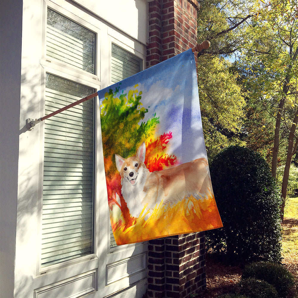 Fall Corgi House Flag 28x40 Porch Sleeve Pole Decorative Outside Yard Banner Artwork Wall Hanging, Polyester