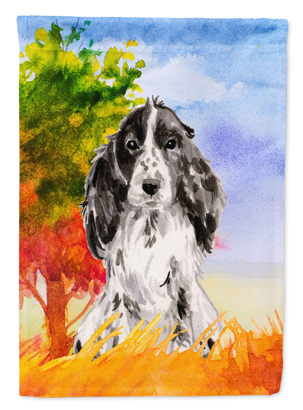 Fall Black Parti Cocker Spaniel House Flag 28x40 Porch Sleeve Pole Decorative Outside Yard Banner Artwork Wall Hanging, Polyester