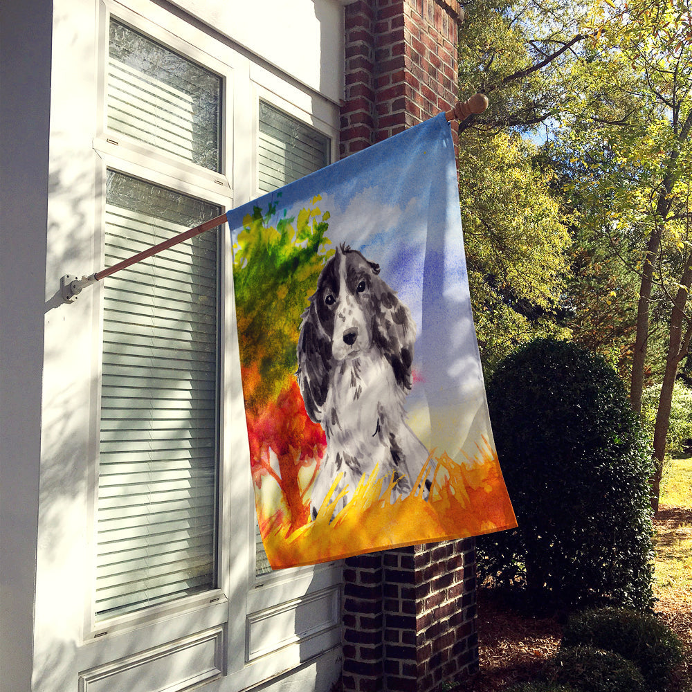Fall Black Parti Cocker Spaniel House Flag 28x40 Porch Sleeve Pole Decorative Outside Yard Banner Artwork Wall Hanging, Polyester