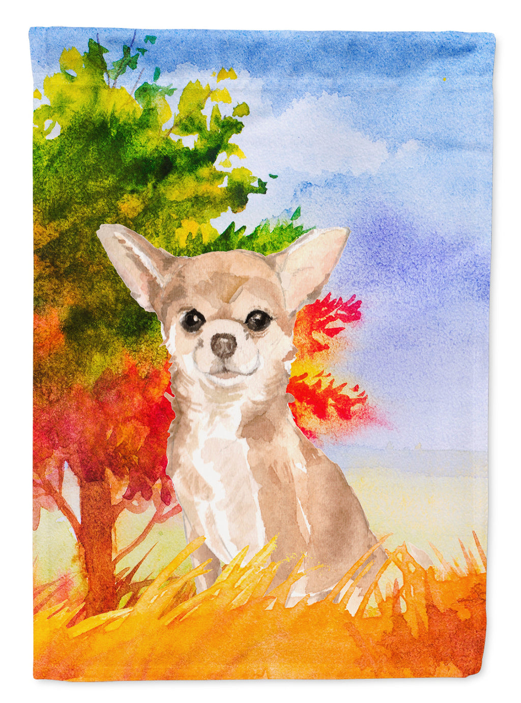 Fall Chihuahua House Flag 28x40 Porch Sleeve Pole Decorative Outside Yard Banner Artwork Wall Hanging, Polyester