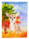 Fall Chihuahua House Flag 28x40 Porch Sleeve Pole Decorative Outside Yard Banner Artwork Wall Hanging, Polyester