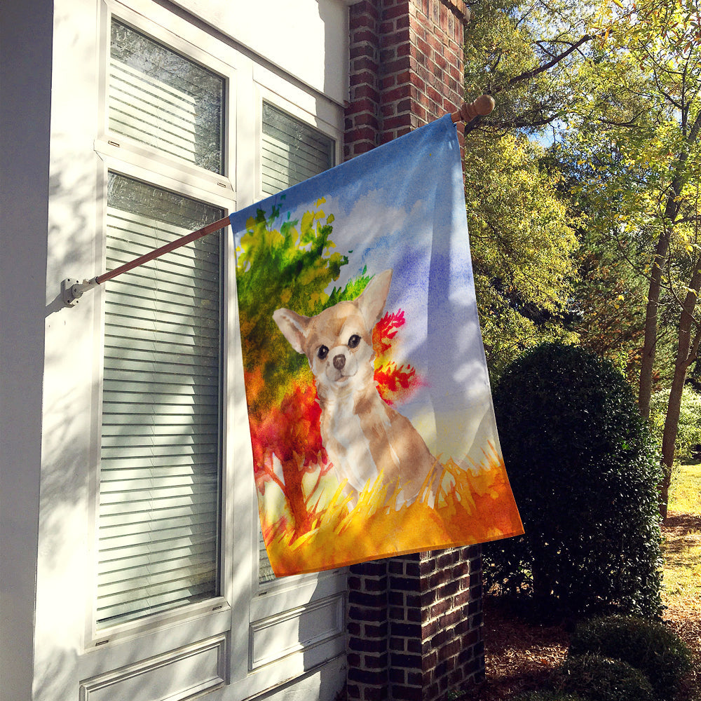 Fall Chihuahua House Flag 28x40 Porch Sleeve Pole Decorative Outside Yard Banner Artwork Wall Hanging, Polyester