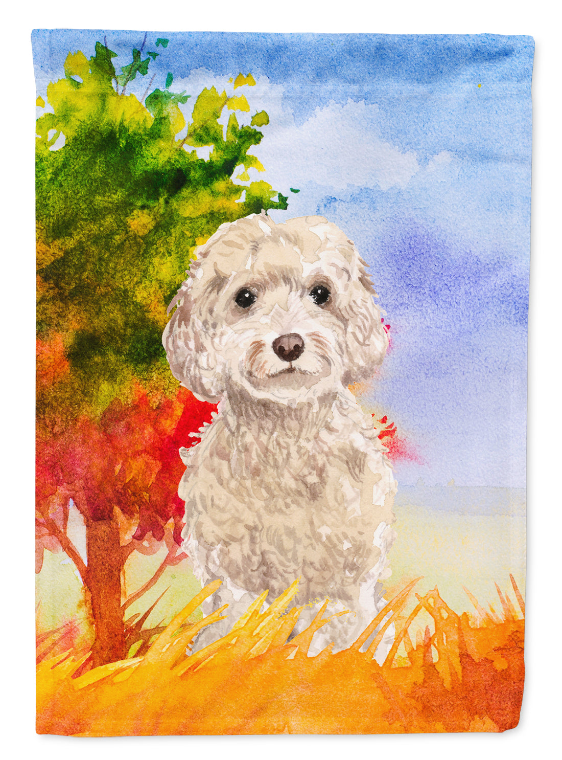 Fall Goldendoodle House Flag 28x40 Porch Sleeve Pole Decorative Outside Yard Banner Artwork Wall Hanging, Polyester