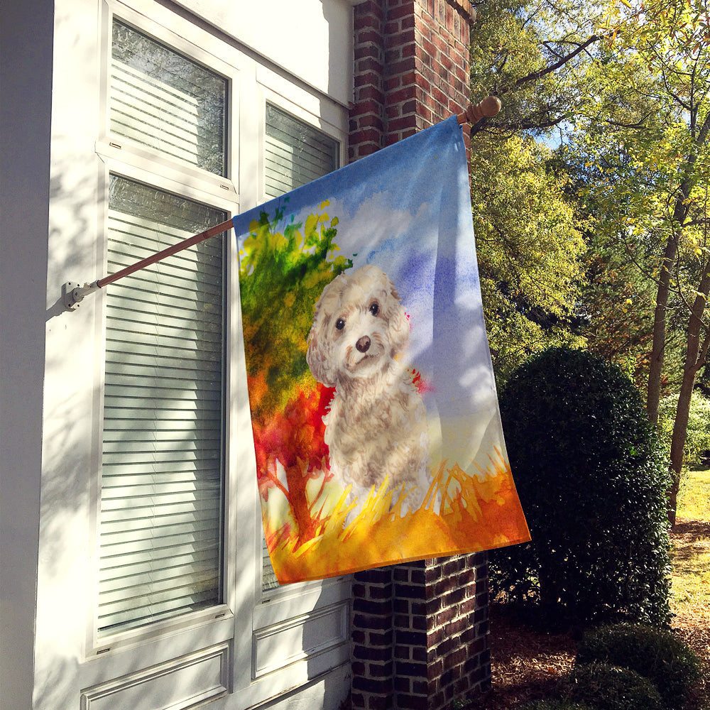 Fall Goldendoodle House Flag 28x40 Porch Sleeve Pole Decorative Outside Yard Banner Artwork Wall Hanging, Polyester