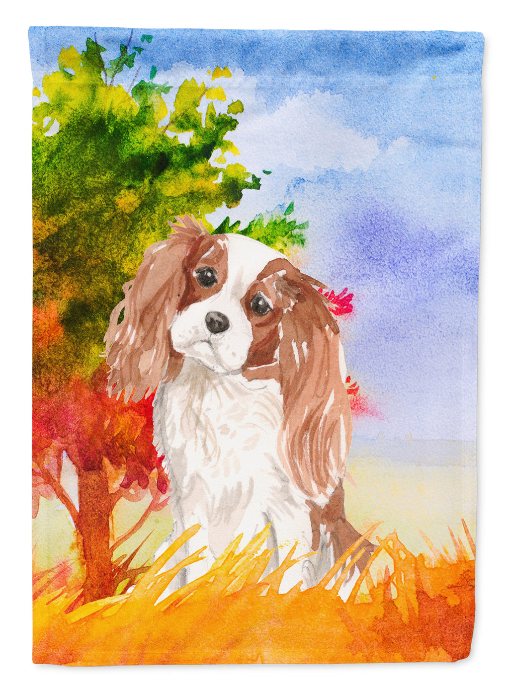 Fall Blenheim Cavalier Spaniel House Flag 28x40 Porch Sleeve Pole Decorative Outside Yard Banner Artwork Wall Hanging, Polyester