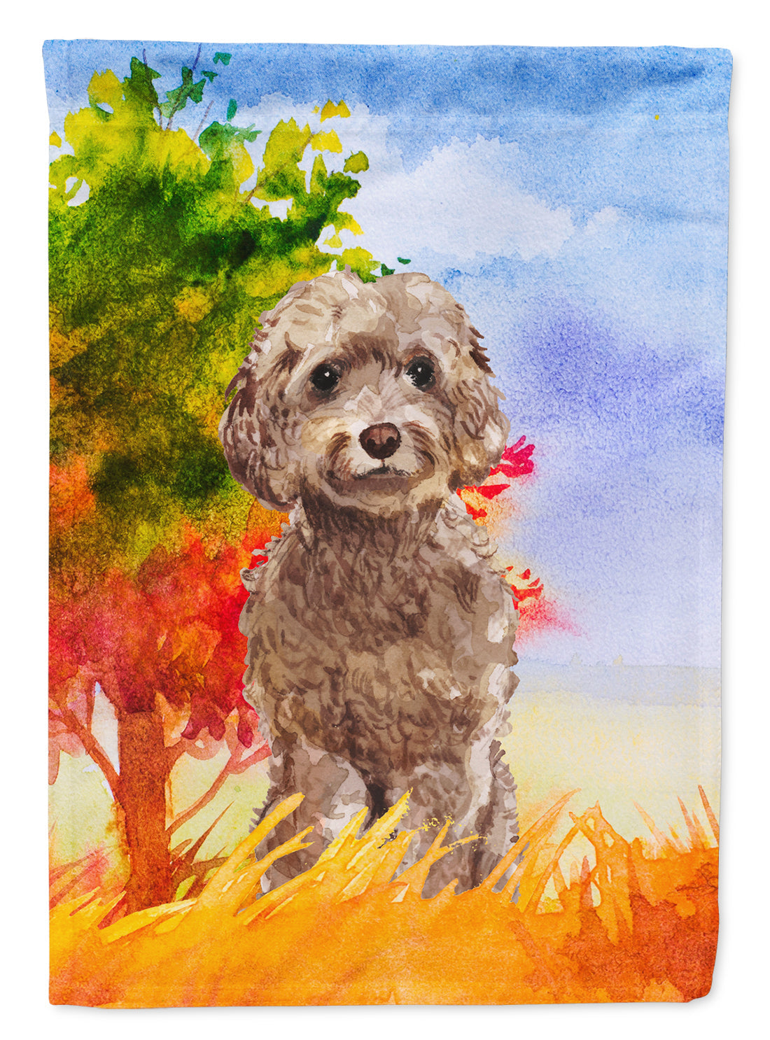 Fall Chocolate Labradoodle House Flag 28x40 Porch Sleeve Pole Decorative Outside Yard Banner Artwork Wall Hanging, Polyester