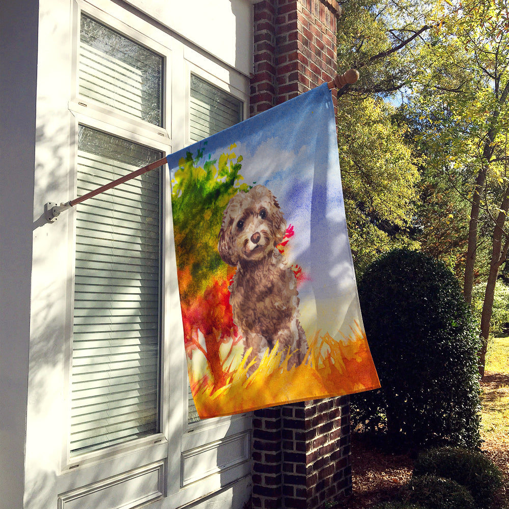Fall Chocolate Labradoodle House Flag 28x40 Porch Sleeve Pole Decorative Outside Yard Banner Artwork Wall Hanging, Polyester