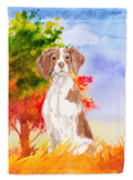 Fall Brittany Spaniel House Flag 28x40 Porch Sleeve Pole Decorative Outside Yard Banner Artwork Wall Hanging, Polyester