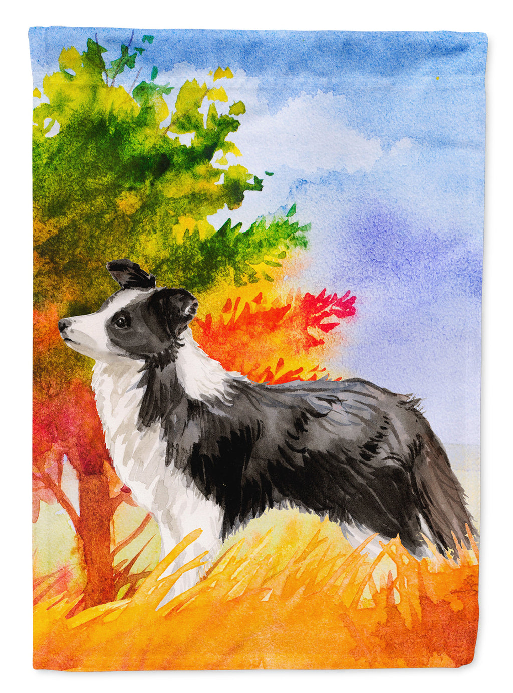 Fall Border Collie House Flag 28x40 Porch Sleeve Pole Decorative Outside Yard Banner Artwork Wall Hanging, Polyester