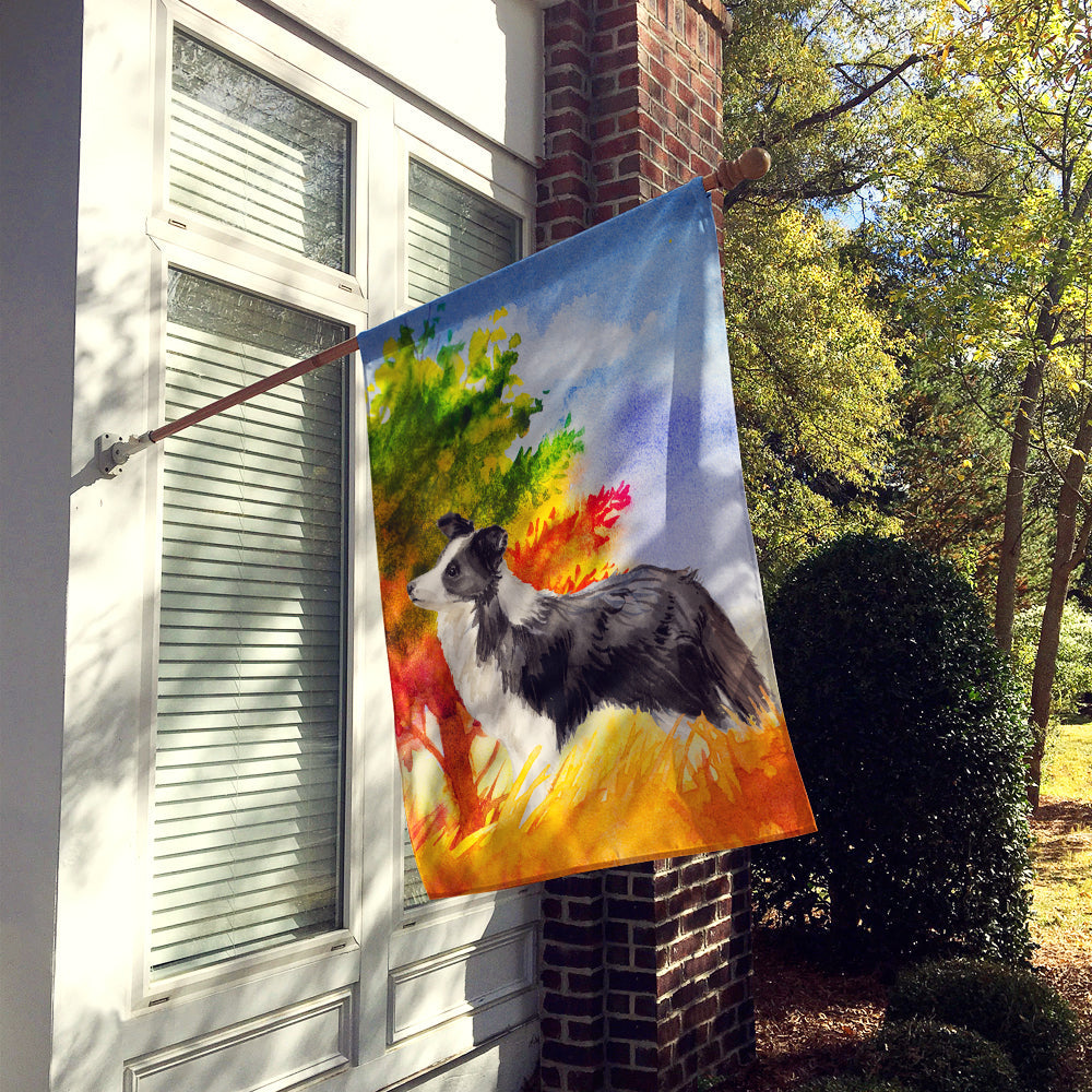 Fall Border Collie House Flag 28x40 Porch Sleeve Pole Decorative Outside Yard Banner Artwork Wall Hanging, Polyester