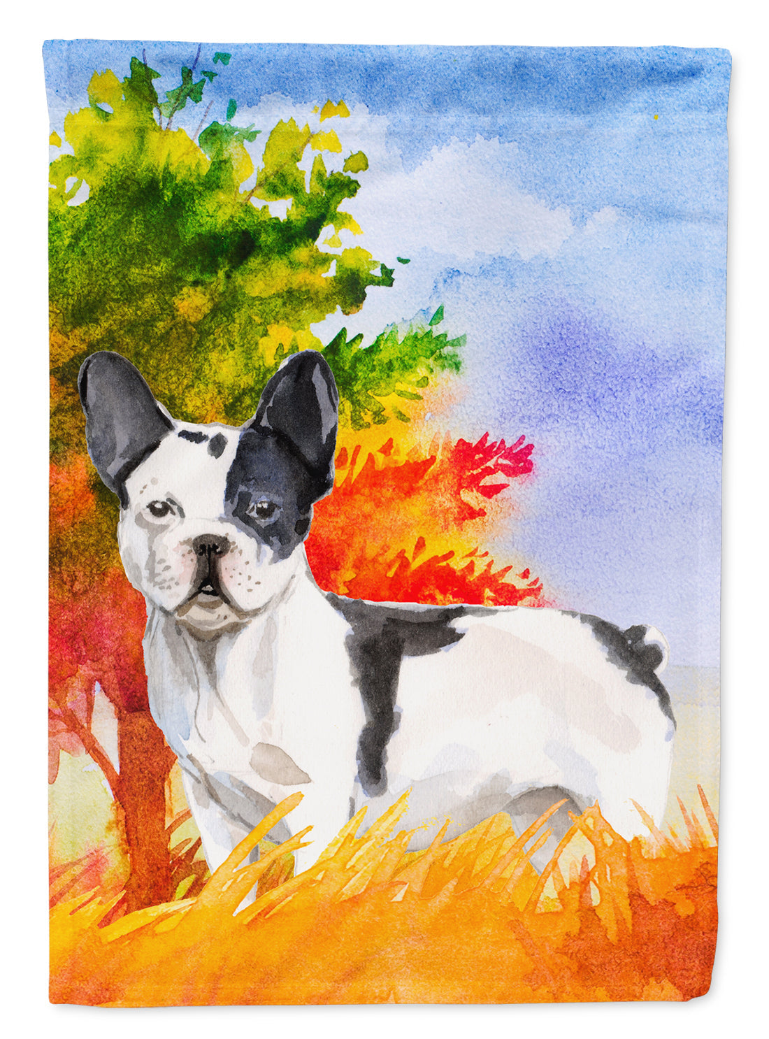 Fall French Bulldog House Flag 28x40 Porch Sleeve Pole Decorative Outside Yard Banner Artwork Wall Hanging, Polyester
