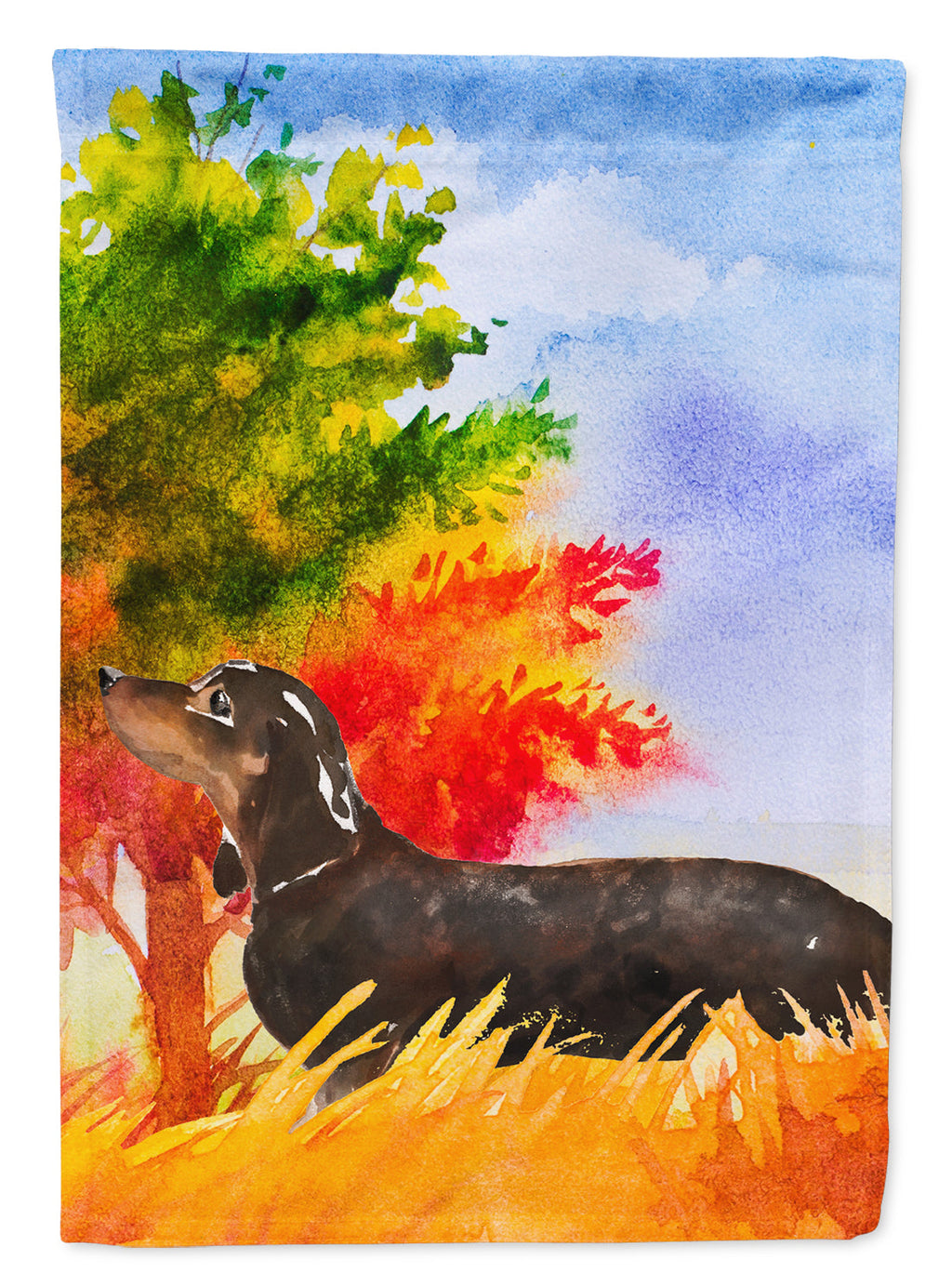 Fall Dachshund House Flag 28x40 Porch Sleeve Pole Decorative Outside Yard Banner Artwork Wall Hanging, Polyester