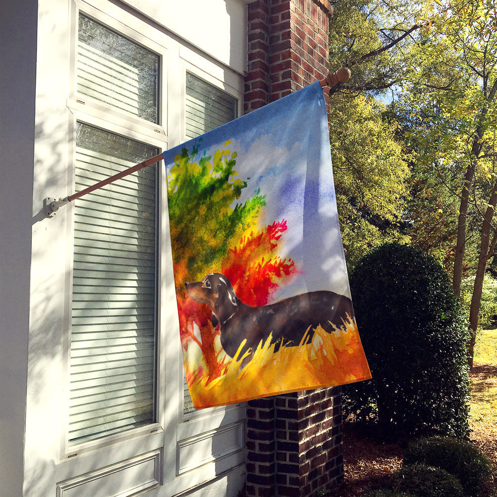Fall Dachshund House Flag 28x40 Porch Sleeve Pole Decorative Outside Yard Banner Artwork Wall Hanging, Polyester