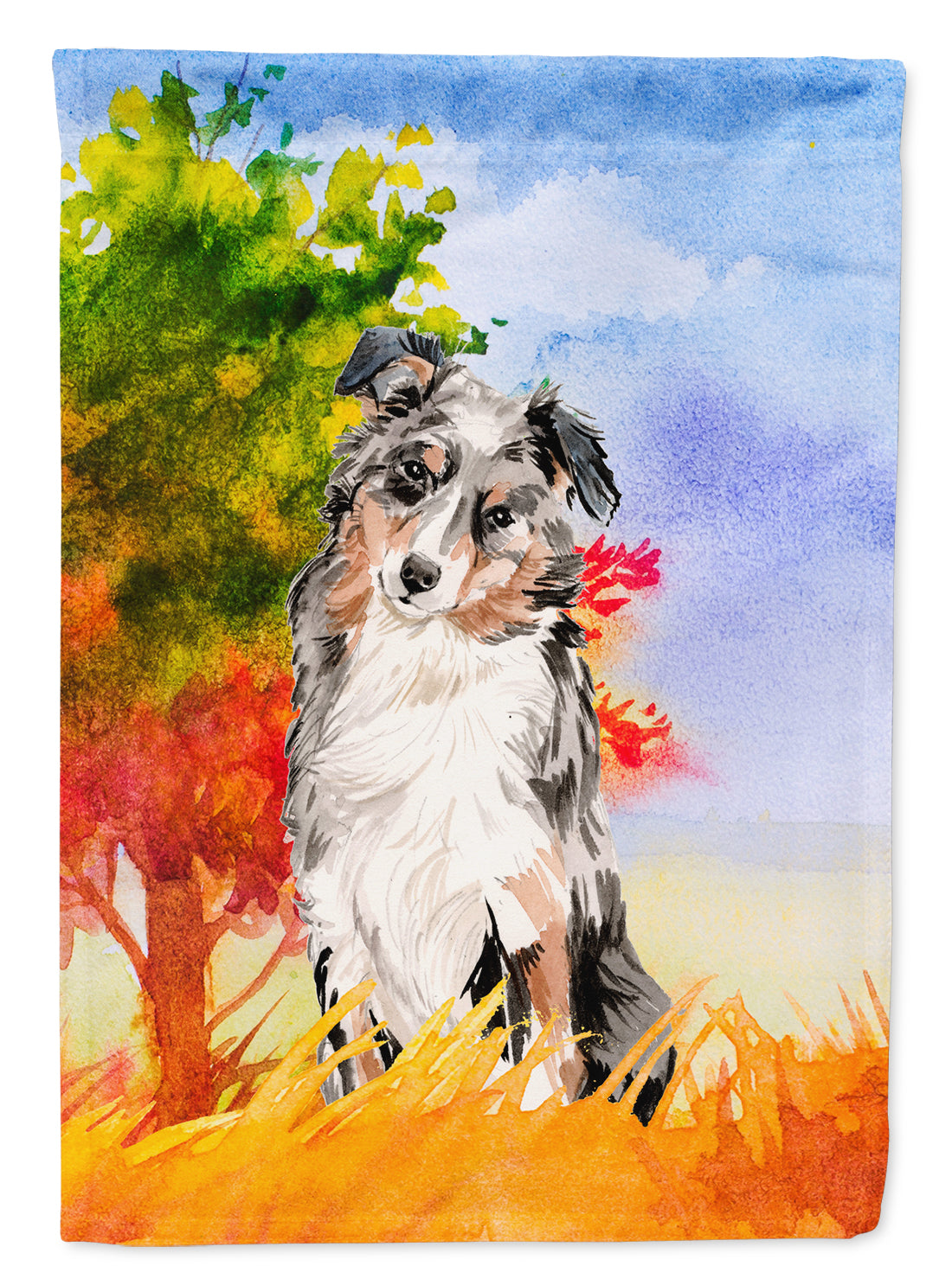 Fall Australian Shepherd House Flag 28x40 Porch Sleeve Pole Decorative Outside Yard Banner Artwork Wall Hanging, Polyester