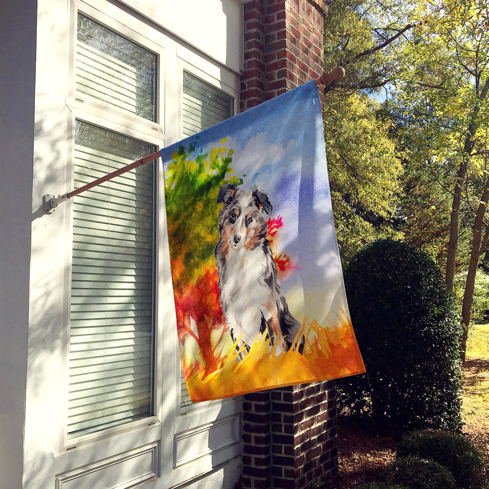 Fall Australian Shepherd House Flag 28x40 Porch Sleeve Pole Decorative Outside Yard Banner Artwork Wall Hanging, Polyester