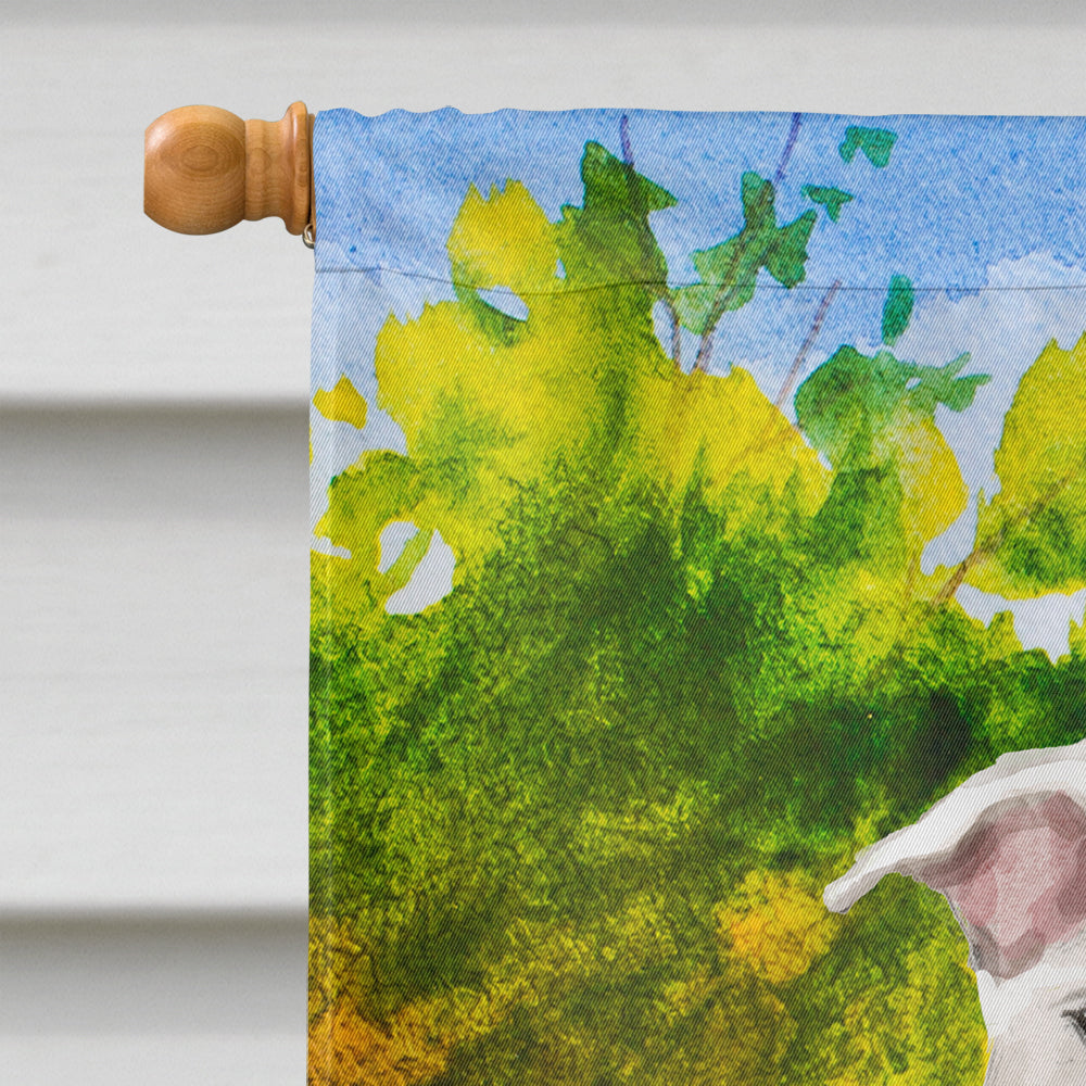 Fall White Staffie Bull Terrier House Flag 28x40 Porch Sleeve Pole Decorative Outside Yard Banner Artwork Wall Hanging, Polyester