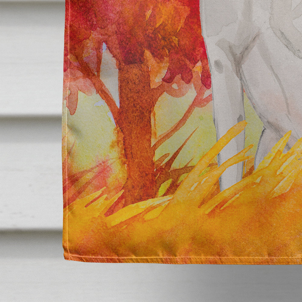 Fall White Staffie Bull Terrier House Flag 28x40 Porch Sleeve Pole Decorative Outside Yard Banner Artwork Wall Hanging, Polyester