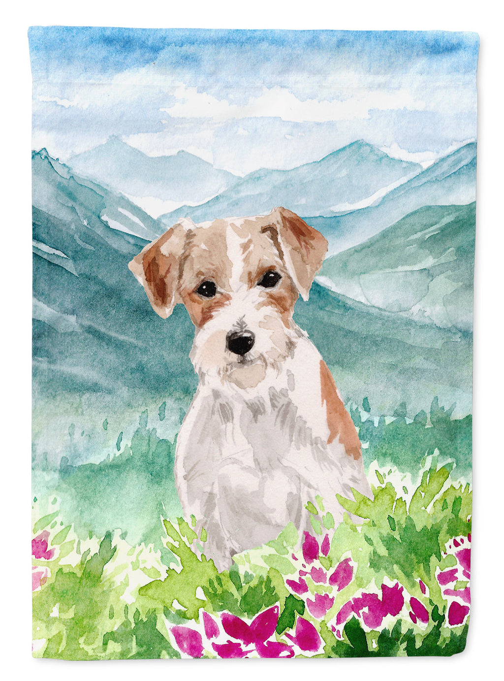 Mountian Flowers Jack Russell Terrier House Flag 28x40 Porch Sleeve Pole Decorative Outside Yard Banner Artwork Wall Hanging, Polyester