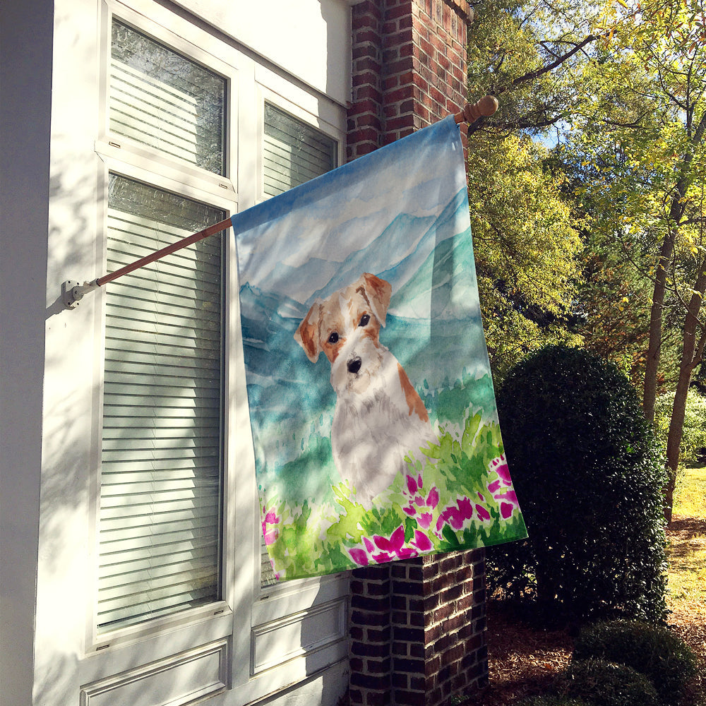 Mountian Flowers Jack Russell Terrier House Flag 28x40 Porch Sleeve Pole Decorative Outside Yard Banner Artwork Wall Hanging, Polyester