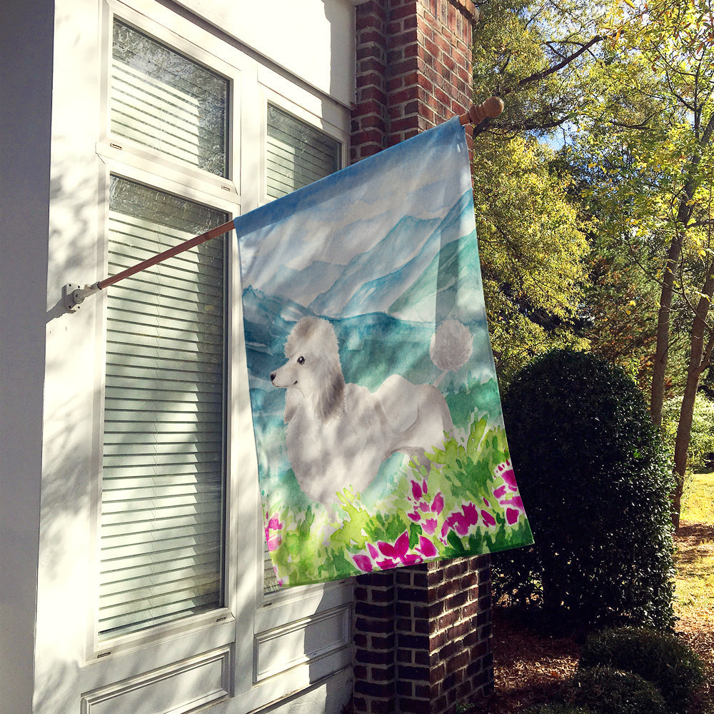 Mountian Flowers White Poodle House Flag 28x40 Porch Sleeve Pole Decorative Outside Yard Banner Artwork Wall Hanging, Polyester