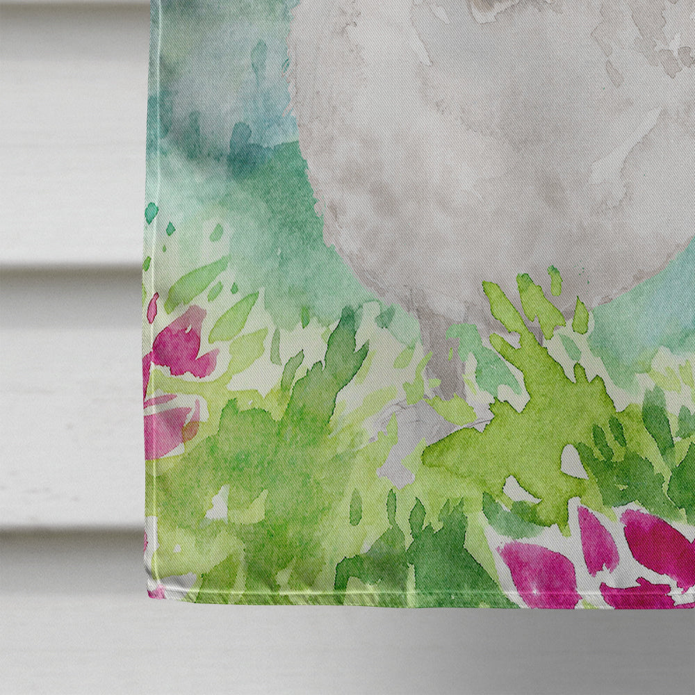Mountian Flowers White Poodle House Flag 28x40 Porch Sleeve Pole Decorative Outside Yard Banner Artwork Wall Hanging, Polyester