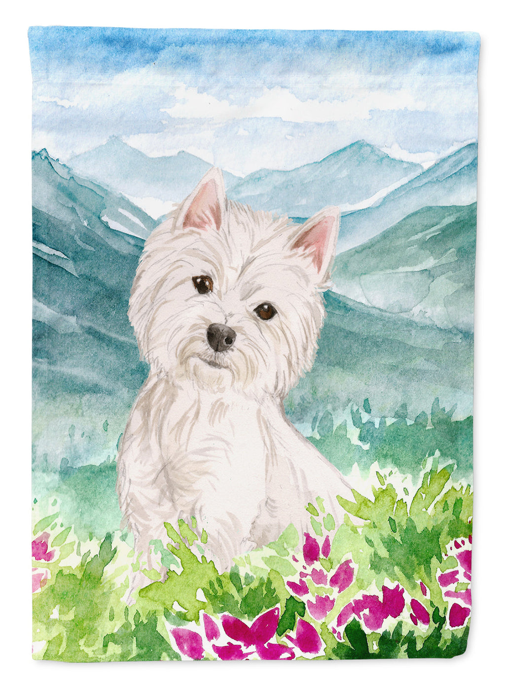 Mountian Flowers Westie House Flag 28x40 Porch Sleeve Pole Decorative Outside Yard Banner Artwork Wall Hanging, Polyester