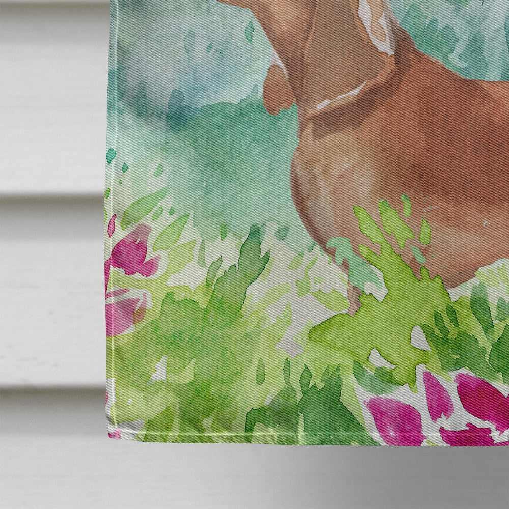 Mountian Flowers Red Dachshund House Flag 28x40 Porch Sleeve Pole Decorative Outside Yard Banner Artwork Wall Hanging, Polyester