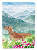 Mountian Flowers Red Dachshund House Flag 28x40 Porch Sleeve Pole Decorative Outside Yard Banner Artwork Wall Hanging, Polyester