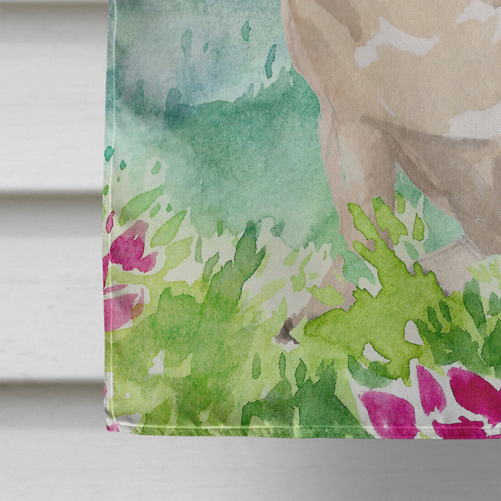 Mountian Flowers Fawn Pug House Flag 28x40 Porch Sleeve Pole Decorative Outside Yard Banner Artwork Wall Hanging, Polyester