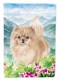 Mountian Flowers Pomeranian House Flag 28x40 Porch Sleeve Pole Decorative Outside Yard Banner Artwork Wall Hanging, Polyester