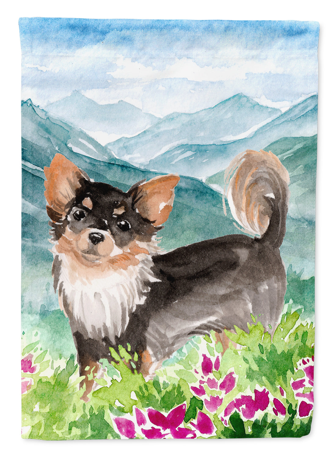 Mountian Flowers Chihuahua House Flag 28x40 Porch Sleeve Pole Decorative Outside Yard Banner Artwork Wall Hanging, Polyester
