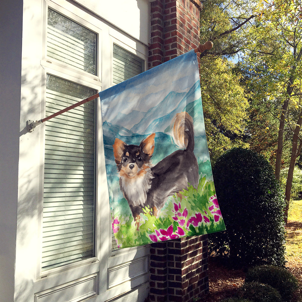 Mountian Flowers Chihuahua House Flag 28x40 Porch Sleeve Pole Decorative Outside Yard Banner Artwork Wall Hanging, Polyester