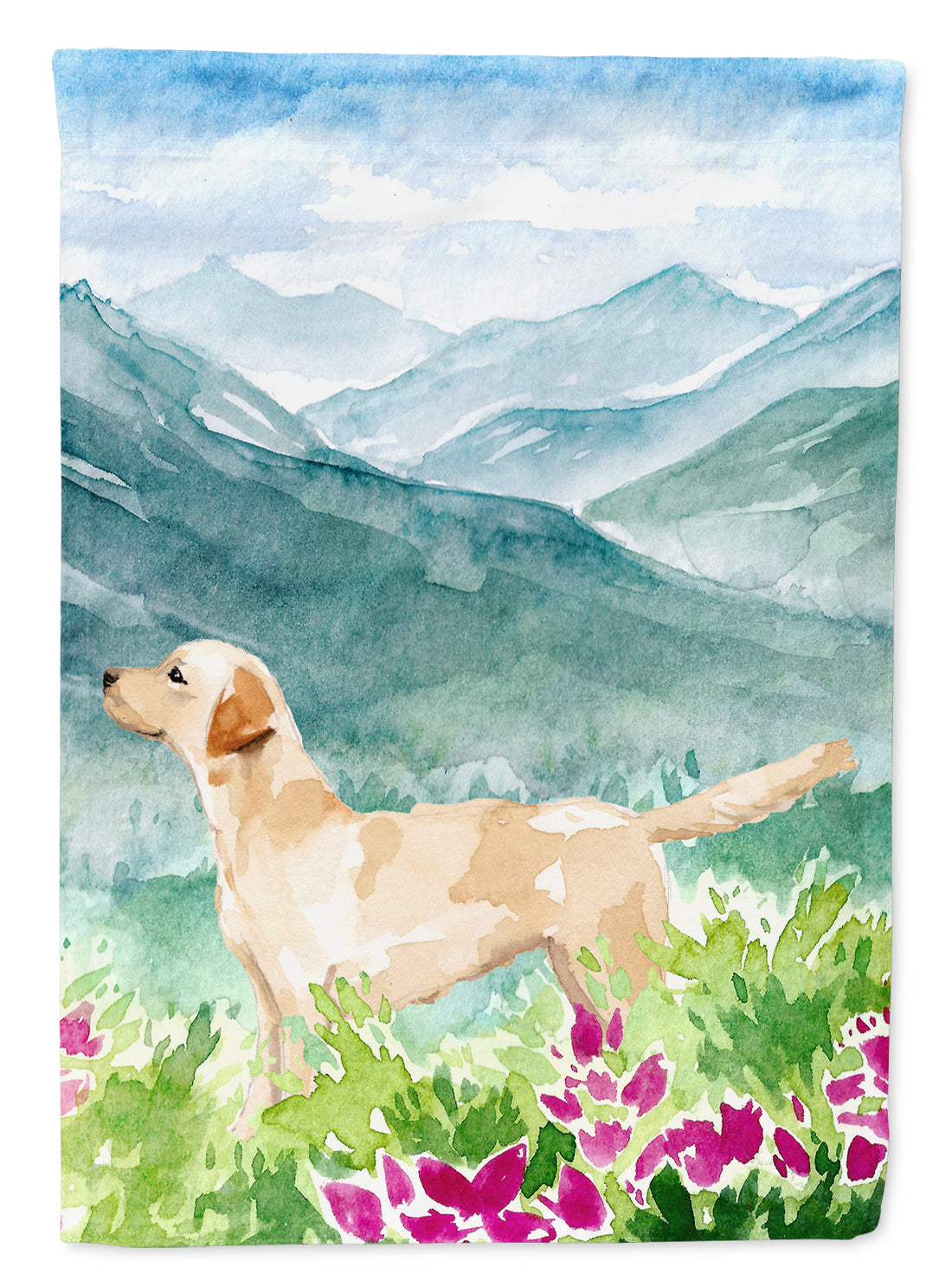 Mountian Flowers Yellow Labrador House Flag 28x40 Porch Sleeve Pole Decorative Outside Yard Banner Artwork Wall Hanging, Polyester