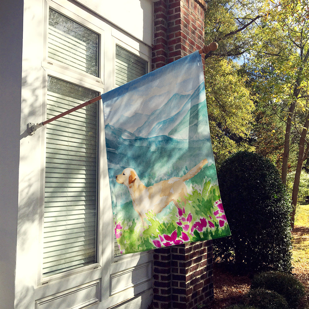 Mountian Flowers Yellow Labrador House Flag 28x40 Porch Sleeve Pole Decorative Outside Yard Banner Artwork Wall Hanging, Polyester