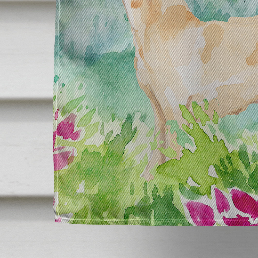 Mountian Flowers Yellow Labrador House Flag 28x40 Porch Sleeve Pole Decorative Outside Yard Banner Artwork Wall Hanging, Polyester