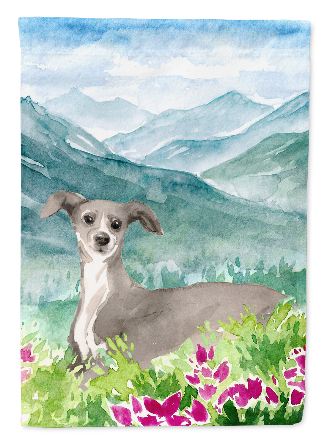 Mountian Flowers Italian Greyhound House Flag 28x40 Porch Sleeve Pole Decorative Outside Yard Banner Artwork Wall Hanging, Polyester